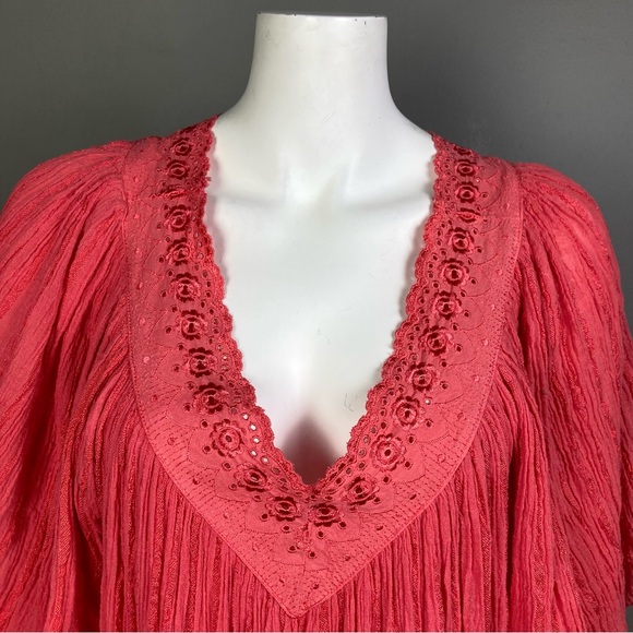 Tropical Escape Hawaiian dress Medium VTG gauzy mumu flutter sleeve 70's - Picture 8 of 14